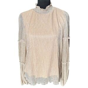 Blu Pepper Pink Sheer Metallic Ruffle Top Women's Size Medium Long Sleeve Blouse